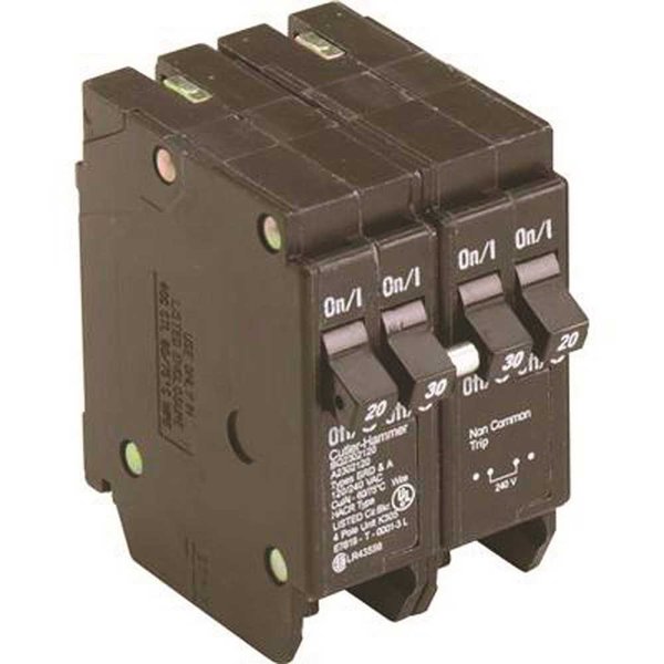 Eaton Circuit Breaker, BR Series 20/30A, 4 Pole, 120/240V AC BQC2302120